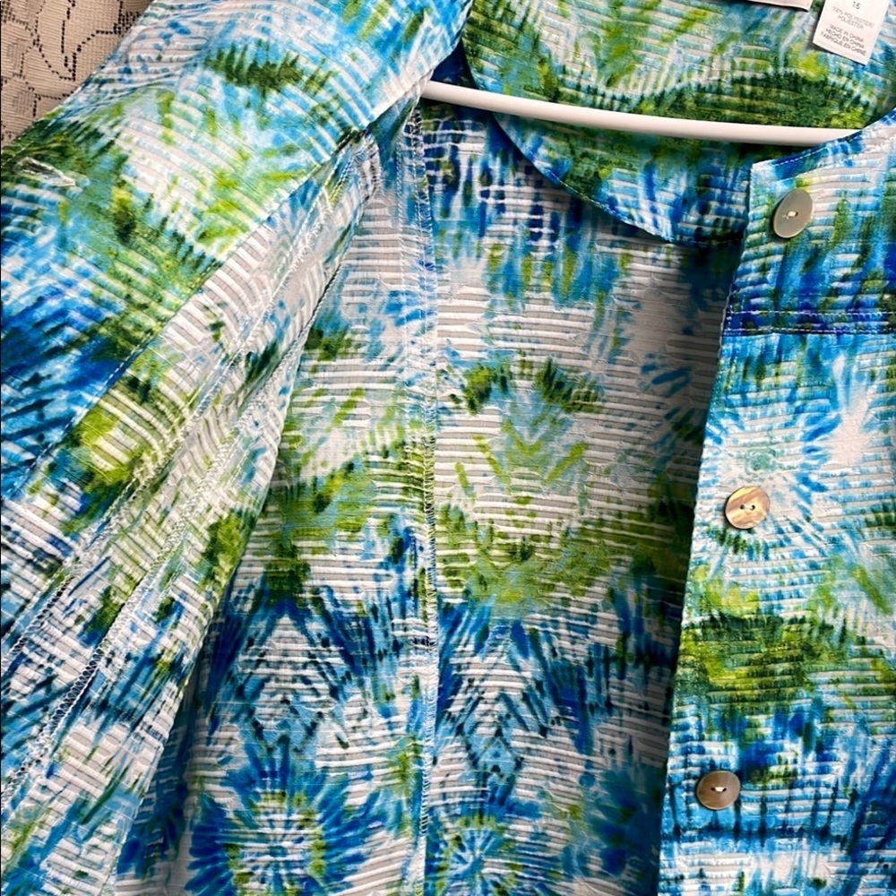 Alfred Dunner Tie-Dye Jacket - Blue and Green - Picture 4 of 7